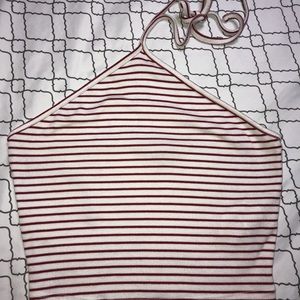 RED & WHITE CROP TOP WITH TIE AROUND NECK